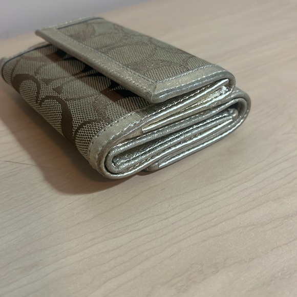 Coach trifold wallet. Tan/brown/metalic. - Picture 5 of 9